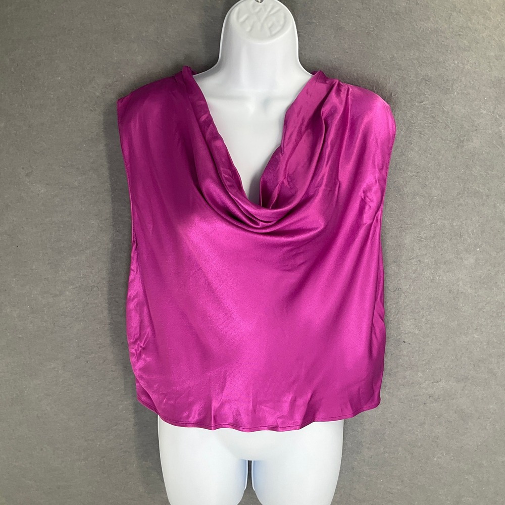 ZARA Top Womens‎ Sz S Magenta Pink Drape Neck Sleeveless Satin Cocktail Party